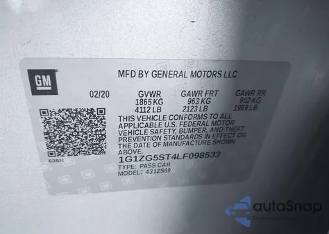 2020 Chevrolet Malibu Fwd Rs из США, поврежденный, VIN 1G1ZG5ST4LF098533